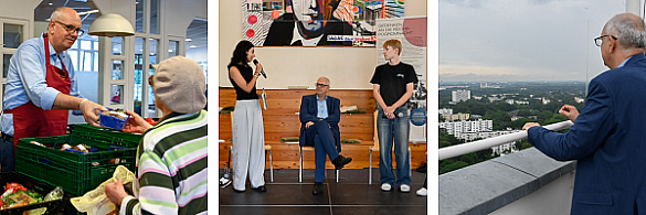 Bürgermeister Andreas Bovenschulte besucht verschiedene Einrichtungen in der Vahr im Rahmen eines Betriebsbesuchs - unter anderem hilft er bei der Tafel und trifft Schülerinnen und Schüler. 